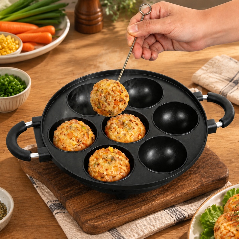 7-Cavity Aluminum Mold for Pan - Takoyaki Grill Plate 评论和价格